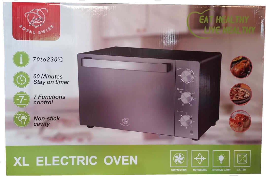 Royal Swiss XL Freistehender Backofen, Konvektionsofen, 45 l, Drehspiess, 1700 W, 7 Gramm