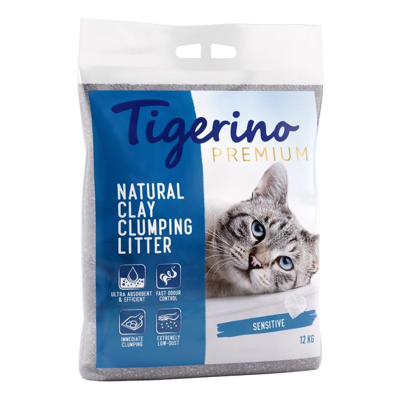 Tigerino - Premium Katzenstreu 12 kg | Sensitive (parfümfrei) | aus feinem Naturton-Granulat | Stark