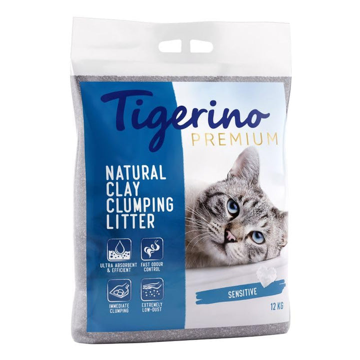 Tigerino - Premium Katzenstreu 12 kg | Sensitive (parfümfrei) | aus feinem Naturton-Granulat | Stark