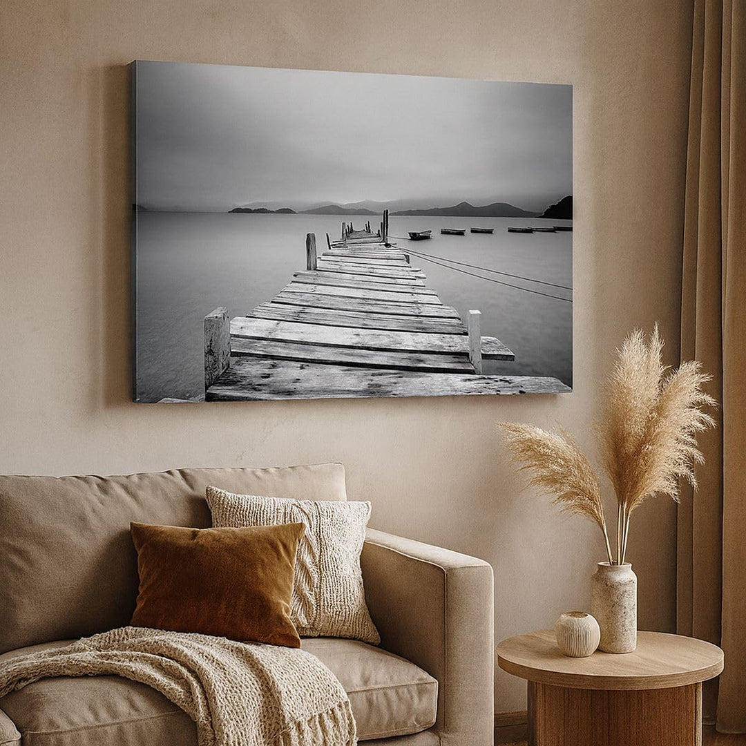 ARTTOR Bilder auf Leinwand Brücke See Leinwandbild mit Rahmen 70x50cm Wandbilder Dekoration Wohnzimm
