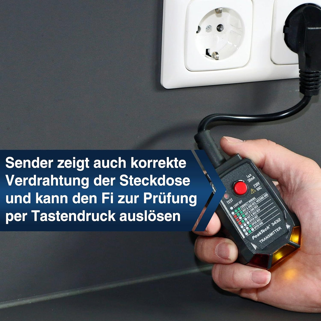 PeakTech 3432 Sicherungsfinder / Stromkreisfinder mit Steckdosentester für 230V Schuko, kontaktlose