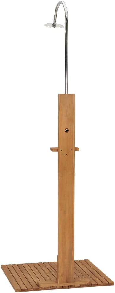 vidaXL Teak Massiv Gartendusche mit Drehknopf Duschkopf Aussendusche Pooldusche Campingdusche Dusche