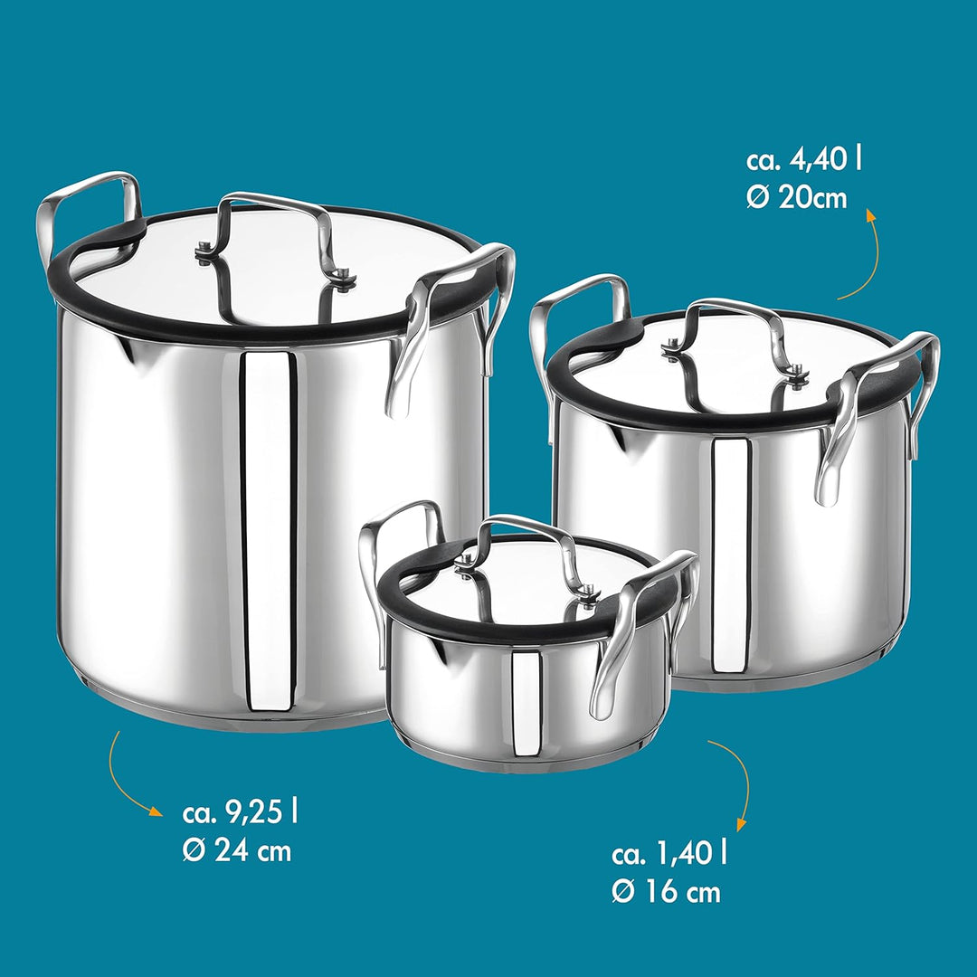 ROHE-Germany Topfset Tiny Marco, Compact-Set 3 tlg., Edelstahl, Stapelbar Silber