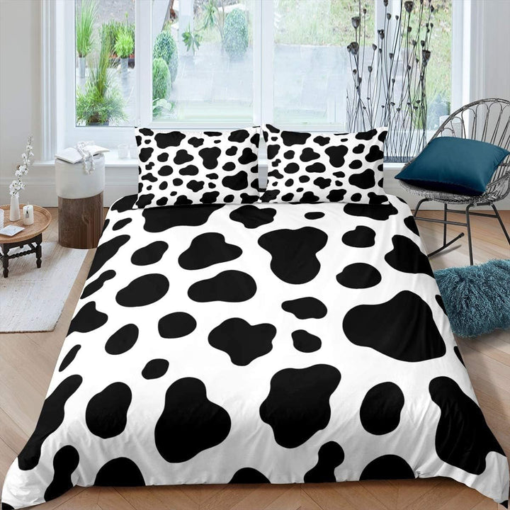 Bettwäsche-Set, Motiv Kuh, bedruckt, 200 x 200 cm, einfach, modern, abstrakt, Tiermotiv, Schwarz und