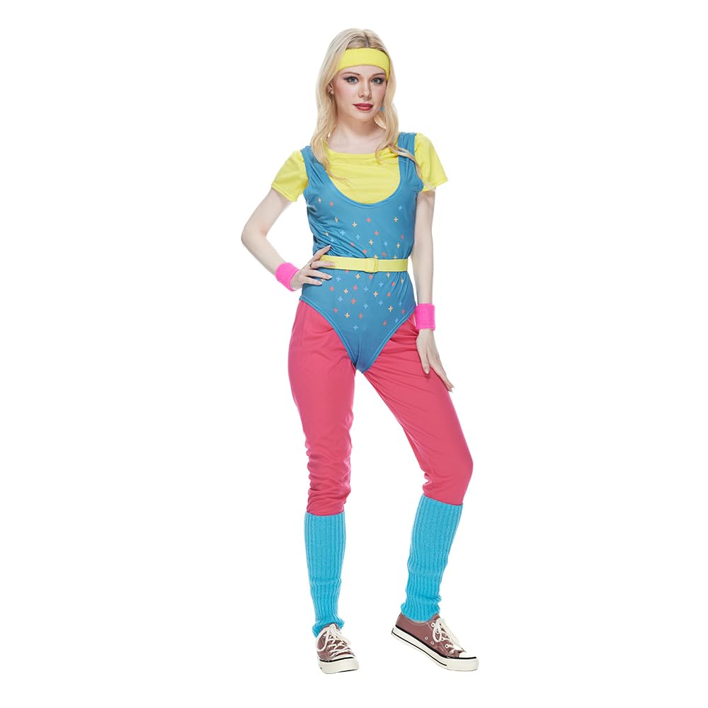 EraSpooky Damen Retro 80er Jahre Aerobic Outfit,Sportbekleidung,Sportler Outfit,Halloween Cosplay S
