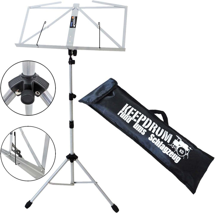 keepdrum Notenständer MUS3SV Silver Grau Silber Notenpult mit Tasche Silber-2, Silber-2