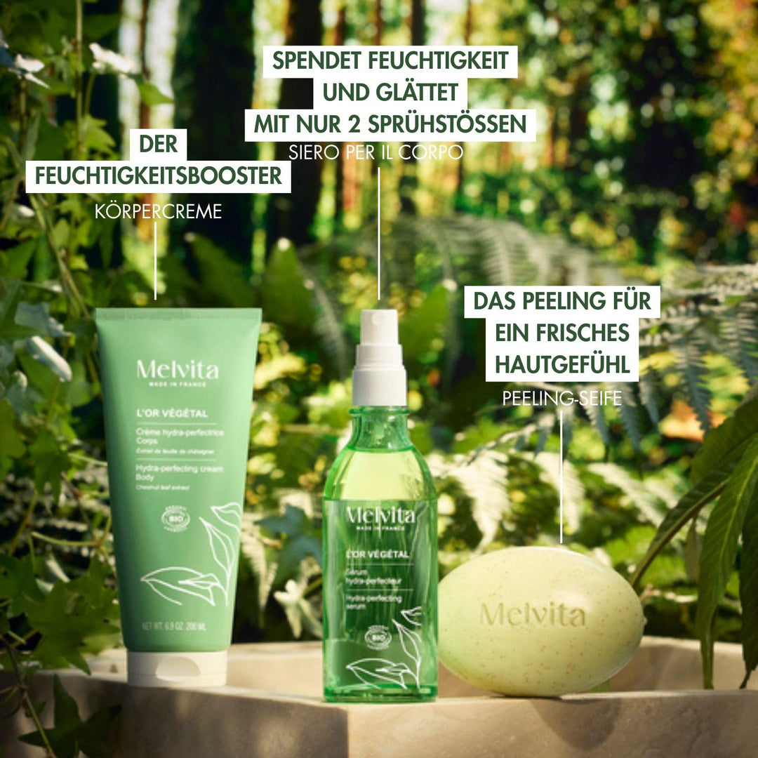Melvita – Sanfte Peeling-Seife – L'Or Végétal – Peelt und verfeinert das Hautbild – Für trockene Hau