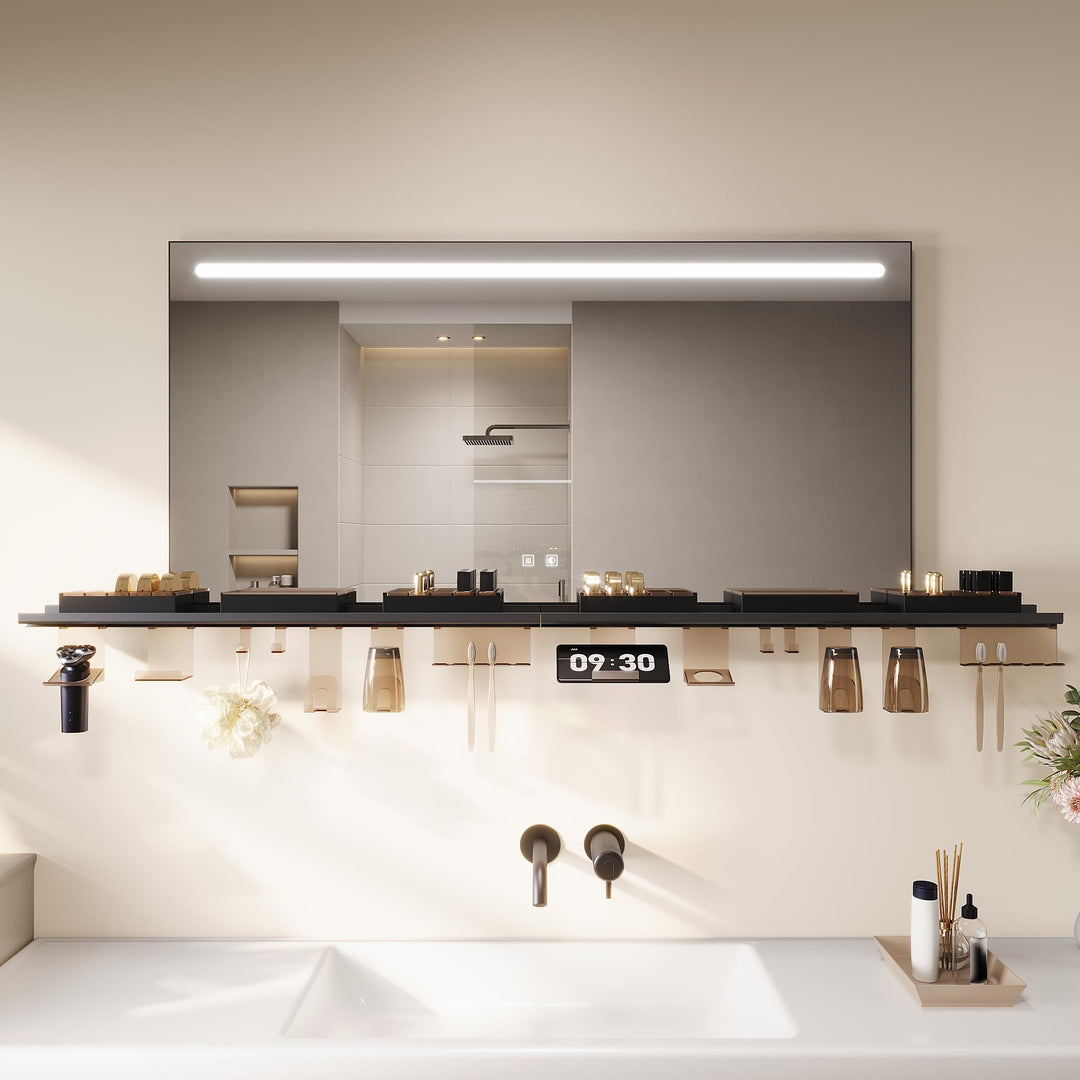 SONNI Badezimmerspiegel mit Beleuchtung 120x60 cm, LED Badspiegel mit Ablage 160cm, 3 einstellbare L
