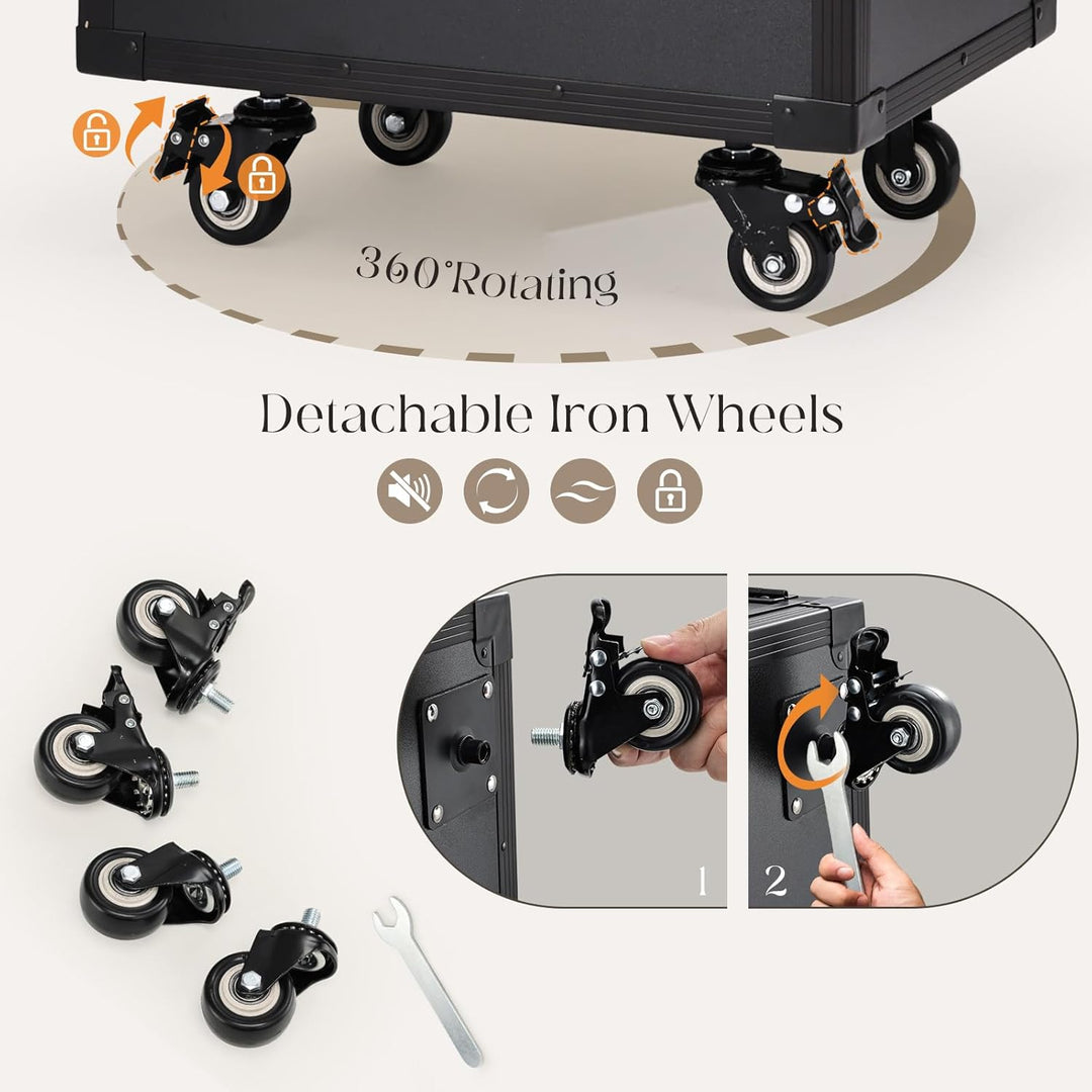 Kosmetik Trolley mit Tisch und 5 Schubladen Professioneller Nagelkoffer mit Rollen Kosmetikkoffer Ma