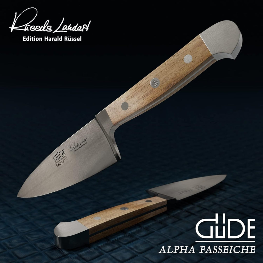 GÜDE Solingen - Hartkäsemesser Käsemesser geschmiedet, 10 cm, Fasseichenholz, ALPHA FASSEICHE, Doppe