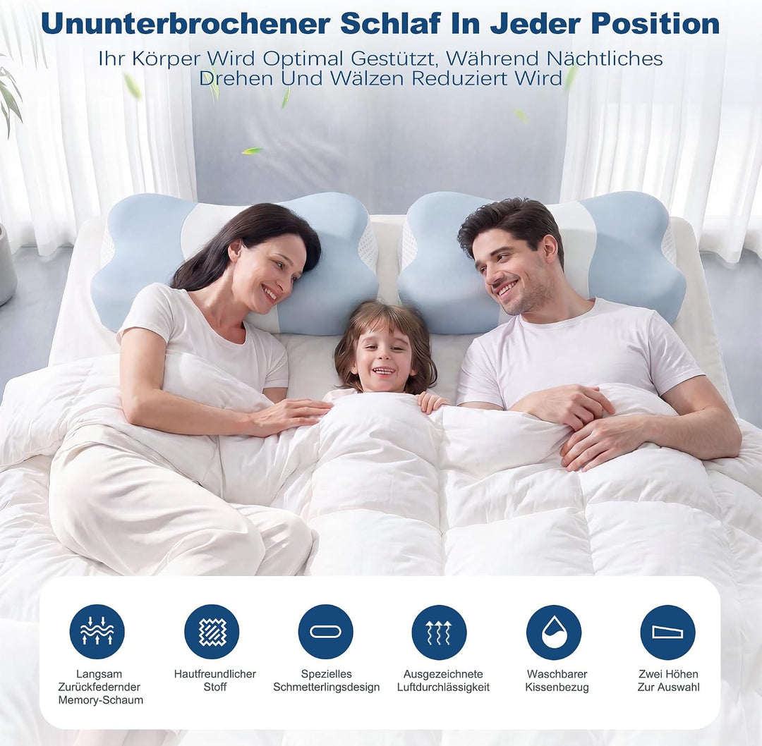 VYLEE Memory Foam Nackenkissen, Schmetterlingskissen Ergonomisches Kissen | 55.5 x 31 x (10,4 / 8,9)