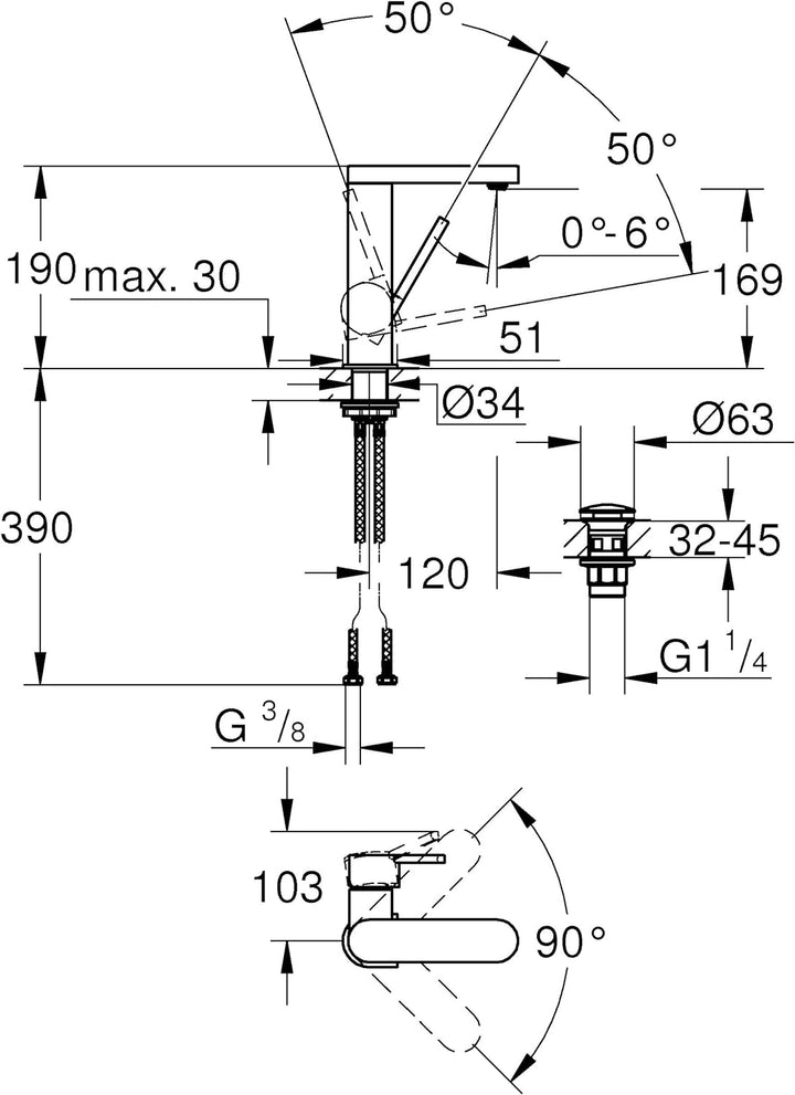 GROHE Plus | Badarmatur- Einhand-Waschtischbatterie | Glatter Körper | chrom | 23872003 M Glatter Kö
