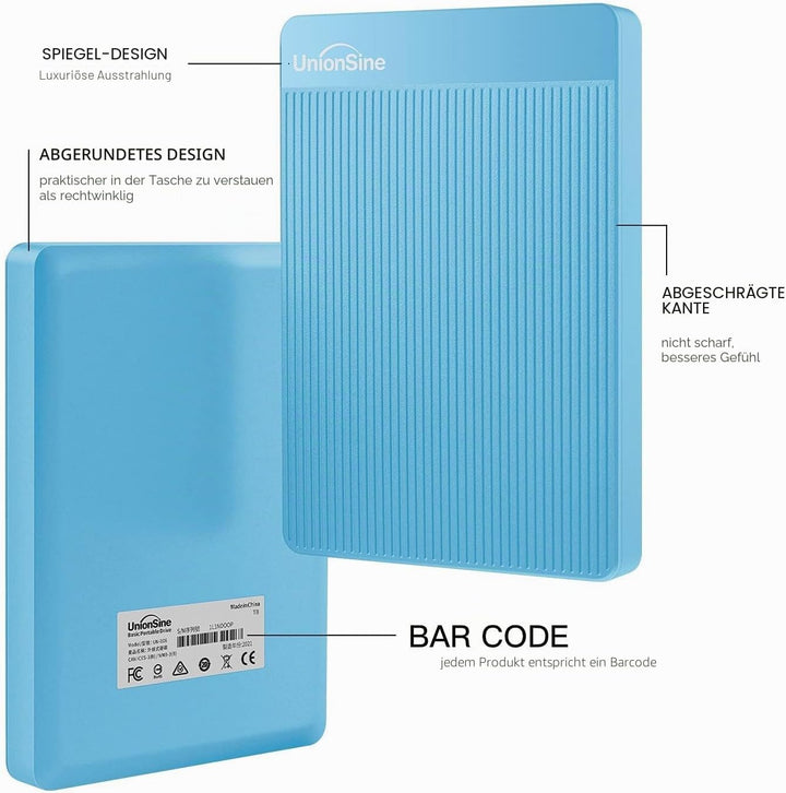UnionSine Externe Festplatte 500GB ultradünn tragbar 2,5 Zoll USB 3.0, SATA, Festplattenspeicher für
