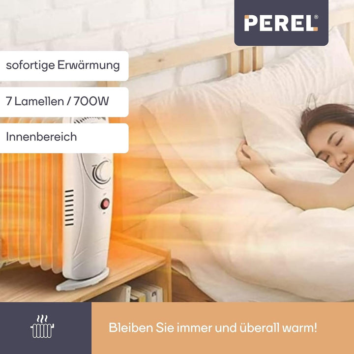 Perel Ölradiator 700 W, 7 Rippen, Elektroheizung, tragbarer Heizlüfter, elektrischer Raumheizer, Zus