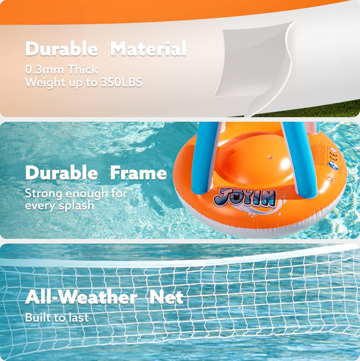 JOYIN Aufblasbare Pool Float Set, Volleyballnetz & Basketballkörbe & Bälle für Kinder und Erwachsene