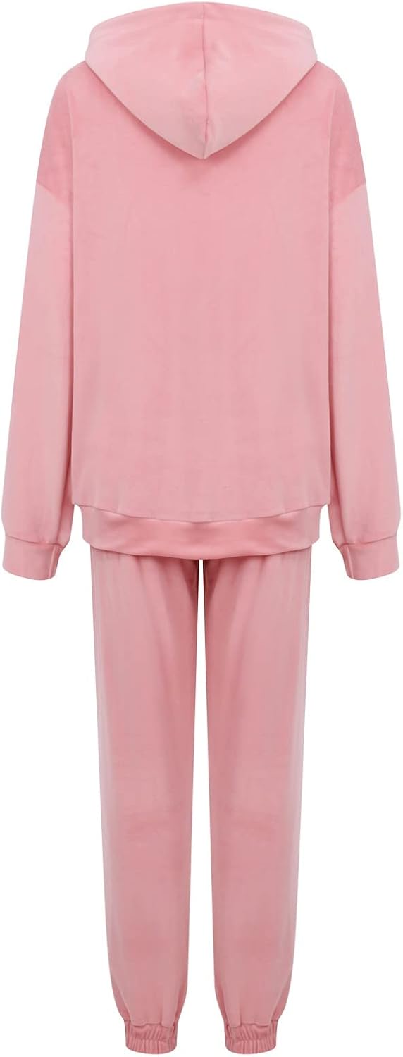 Ansenesna Hausanzug Samt Damen Velour Plüsch Winter Elegant Jogginganzug Frauen Mit Kapuze Freizeita