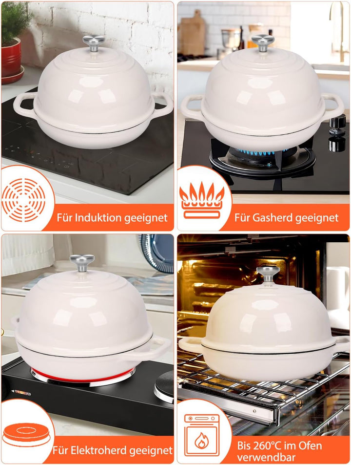 GFTIME Gusseisen Topf Brot Backen, Schmortopf Gusseisen Topf mit Deckel, Dutch Oven Brotbacktopf mit