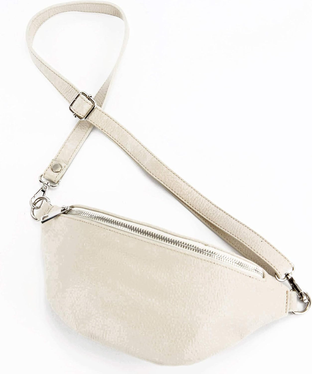 modamoda de - T211 - ital. Hüfttasche Bauchtasche Brusttasche Medium aus weichem Leder, Farbe:Creme,