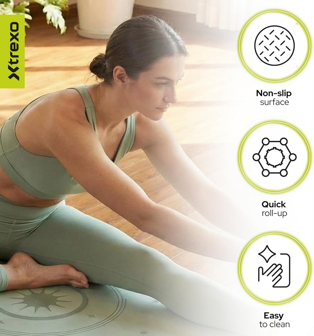 XTREXO Yogamatte 183x61 cm gross und 6 mm dick Yoga Matte aus ökologischem TPE mit rutschfester Ober