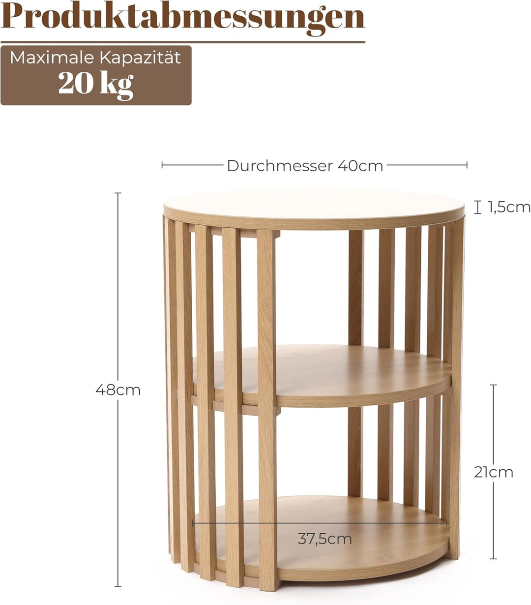 Hometopia Beistelltisch Rund Holz, 3-stufiger Runder Beistelltisch mit Stauraum, Kleiner Couchtisch