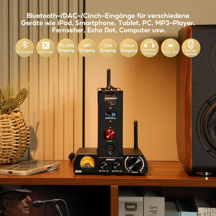 AIYIMA T8 6N3 Digital Tube Vorverstärker QCC3031 Bluetooth 5.0 Vorverstärker USB DAC Kopfhörerverstä
