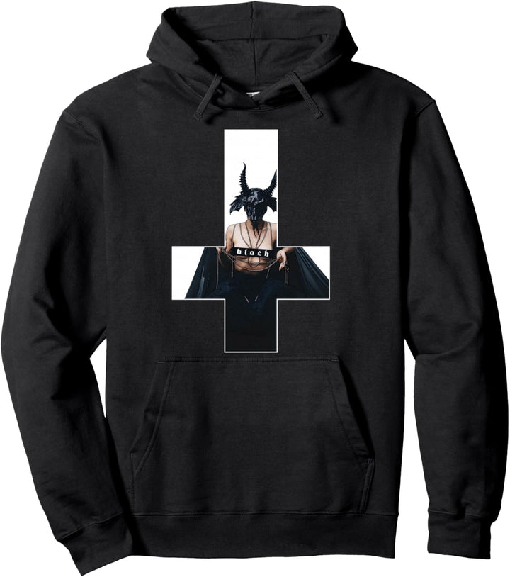 Umgedrehtes Kreuz Baphomet Satan Hail Okkult Black Metal Pullover Hoodie