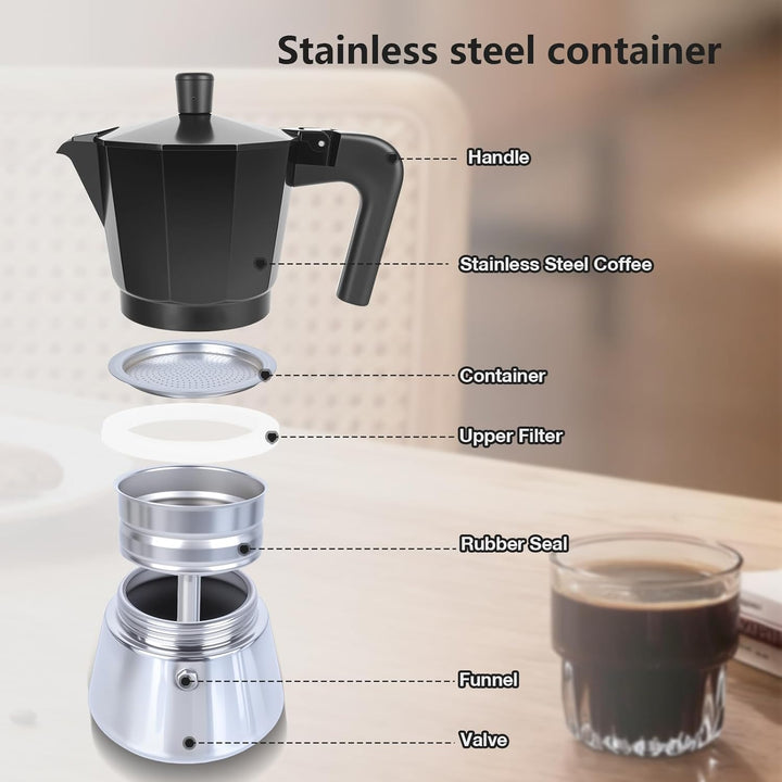 VINATO Neuer Espressokocher Induktion, Moka-Kanne 6 Tassen, Italienische Kaffeekocher, Kaffeekocher