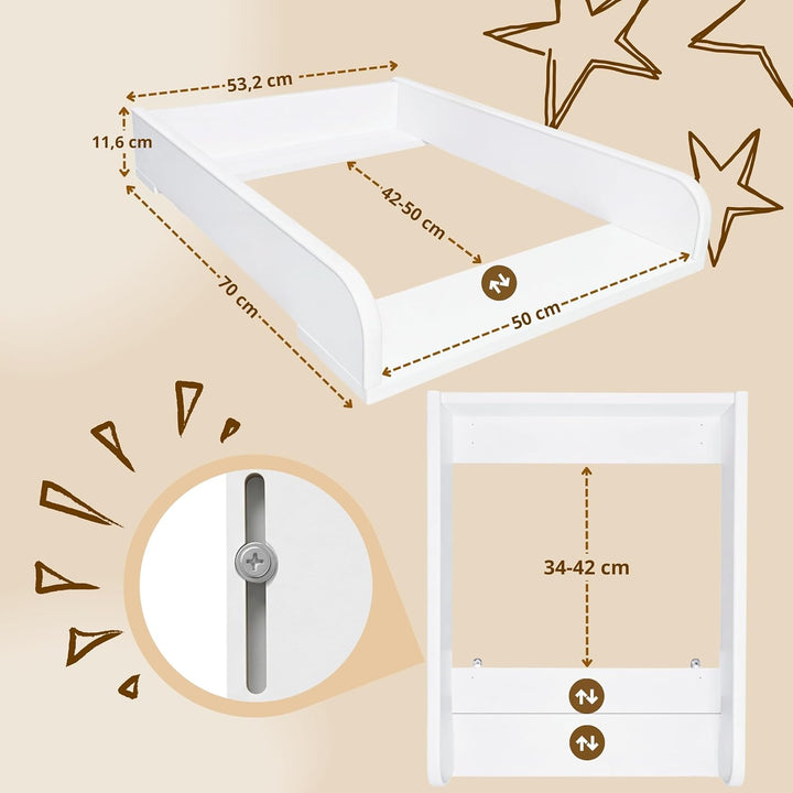 Wickeltischaufsatz für Kommode ausziehbar verstellbar 34–50 cm für verschiedene Kommoden, Wickelkomm