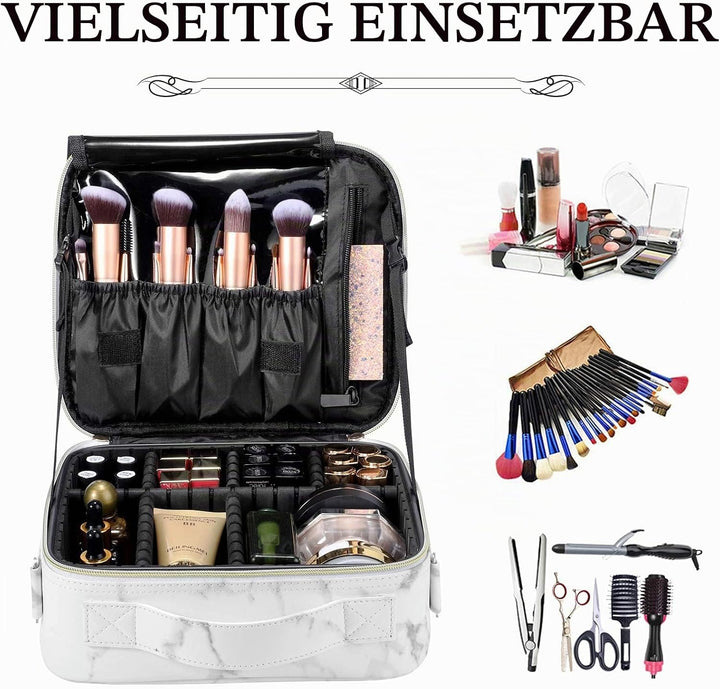Kosmetiktasche, Schminkkoffer PU Leder Grosse Kapazität Professionelles Make Up Organizer Tasche Was