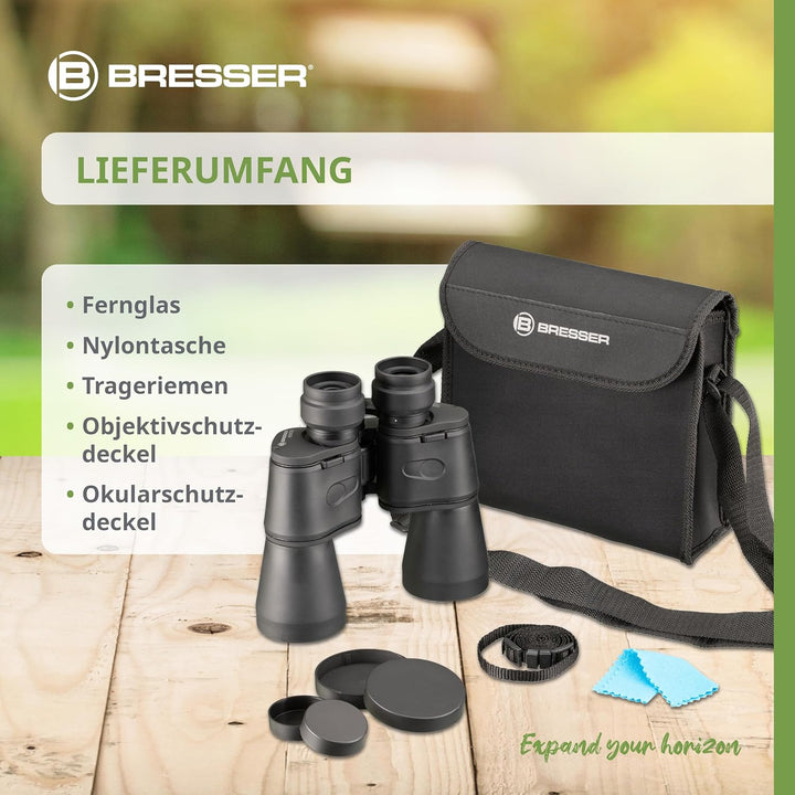 Bresser Fernglas Hunter 10x50 mm mit Prismen aus vollvergütetem BK-7 Glasmaterial, faltbaren Augenmu