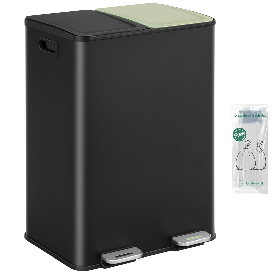 Hzuaneri Mülleimer Küche, 2 x 30 L, Mülltrennsystem 2 Fächer, Mülleimer mit Farbigem Soft-Close-Deck