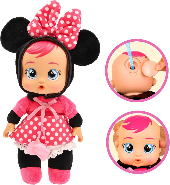 Cry Babies Tiny Cuddles Disney Minnie Mouse, Kuschelig weiche Plüschpuppe, Trägt einen Charakteristi