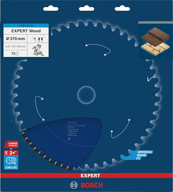 Bosch Professional 1x Kreissägeblatt Expert for Wood (Holz, Sägeblatt Ø 315 x 30 x 2,4 mm, 72 Zähne,