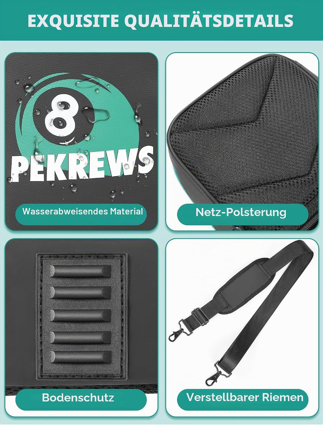 PEKREWS Billardqueue-Tasche mit Rucksackgurten, weiche Tragetasche für Billardqueue, Tragetasche mit