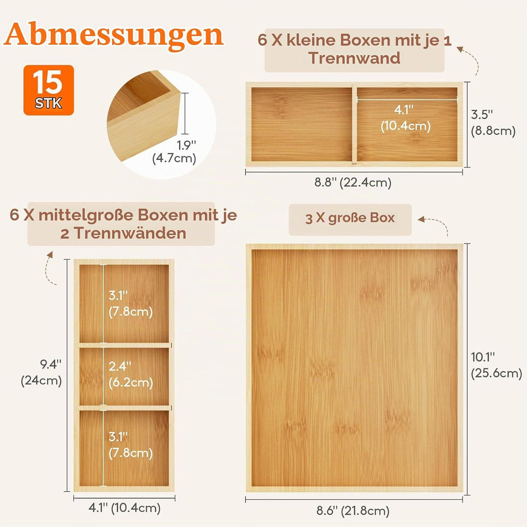 Lifewit 15er-Set Schubladen Organizer mit 6 Einsätzen, Verstellbare Aufbewahrungsbox mit 11 Fächern,