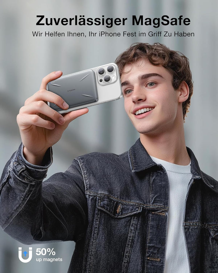 TORRAS Ultra-Slim für MagSafe Power Bank, Wireless Magnetische Powerbank 5000mAh mit USB-C Schnell A
