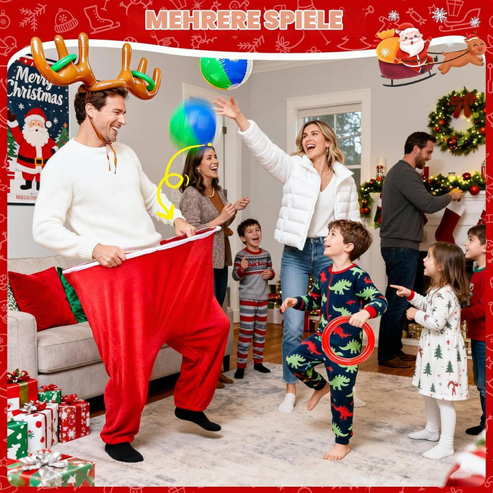 Weihnachtsspiel für Kinder &amp; Erwachsene - Granny Hosen Wurfspiel &amp; aufblasbares Rentier Geweih Ringw