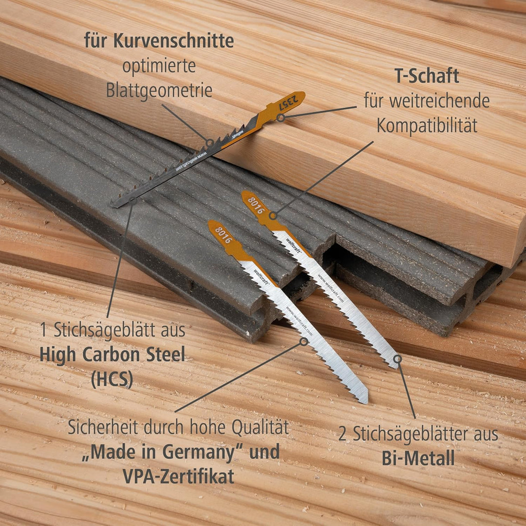 wolfcraft Stichsägeblatt Terrassenbau, 3-tlg. - Projektset für feine gerade und Kurvenschnitte durch