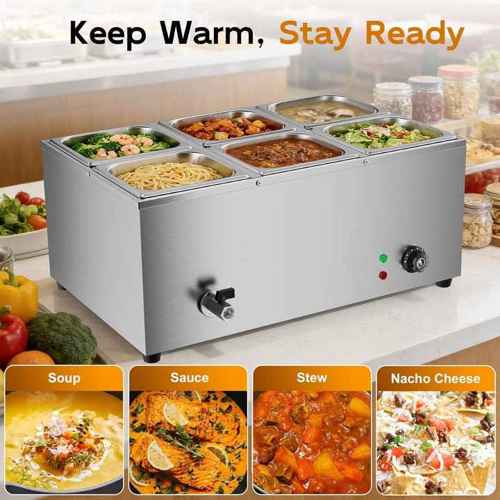 TAIMIKO Elektrisches Badezimmer, Edelstahl, 220 V, professionelle Speisew?rmer, Bain Marie mit 6 F?C