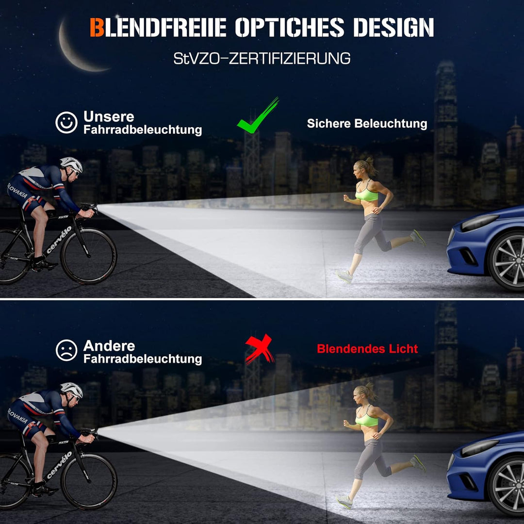 LED Fahrradlicht Set, STVZO Zugelassen Fahrradbeleuchtung Fahrradlampe Wasserdicht und USB-Aufladung