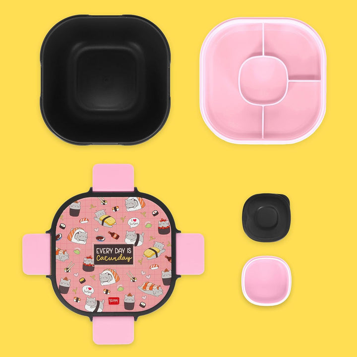 LEGAMI – Lunchbox Sushi Cat, 1 Gabel, 1 Tablett mit Fächern, 1 herausnehmbarer Gewürzbehälter inklus