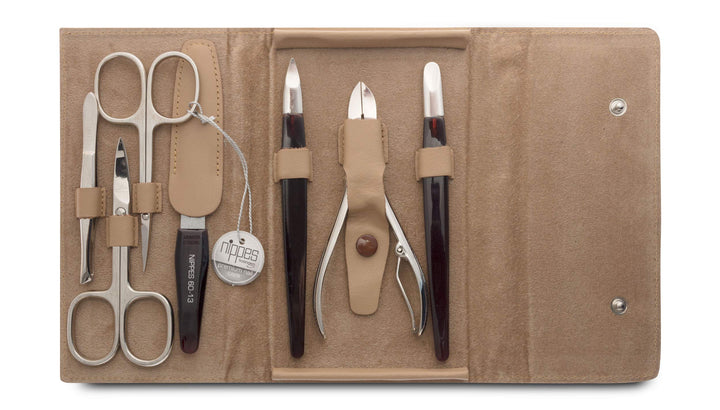 nippes Solingen Premium Line Maniküre Set Gap, 7-teilig, Rindleder-Etui mit Druckverschluss, Kontras