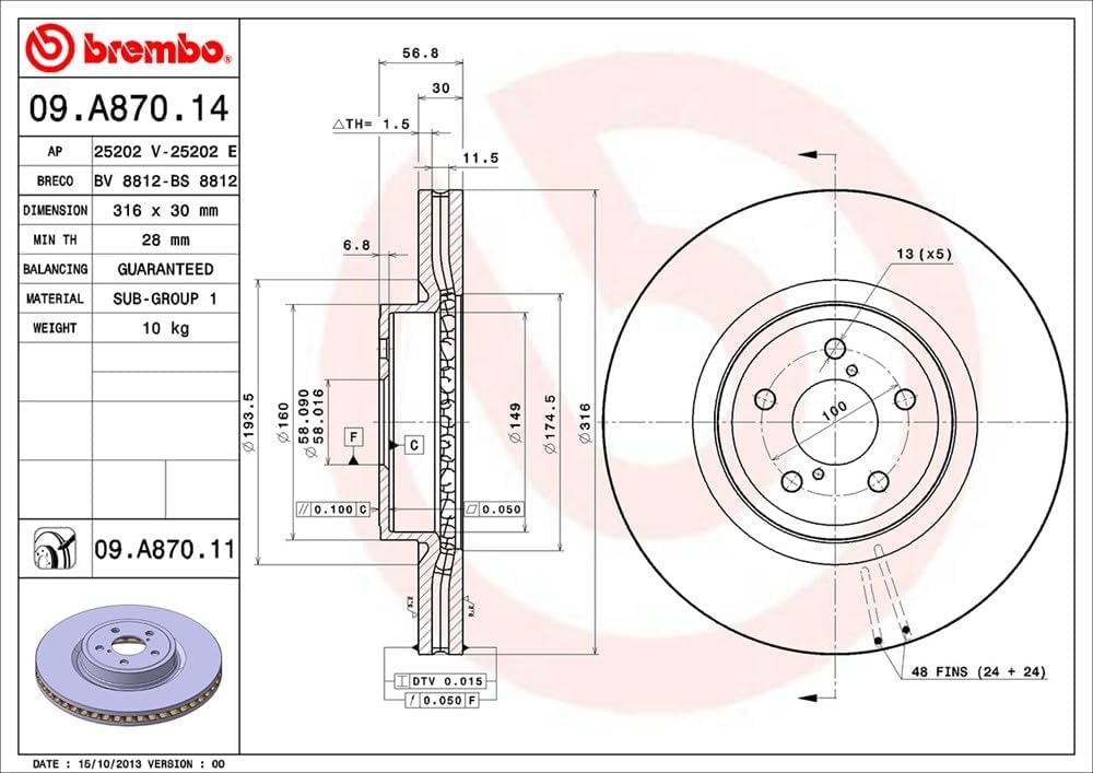 Brembo 09.A870.11 Vordere Bremsscheibe mit UV Lackierung