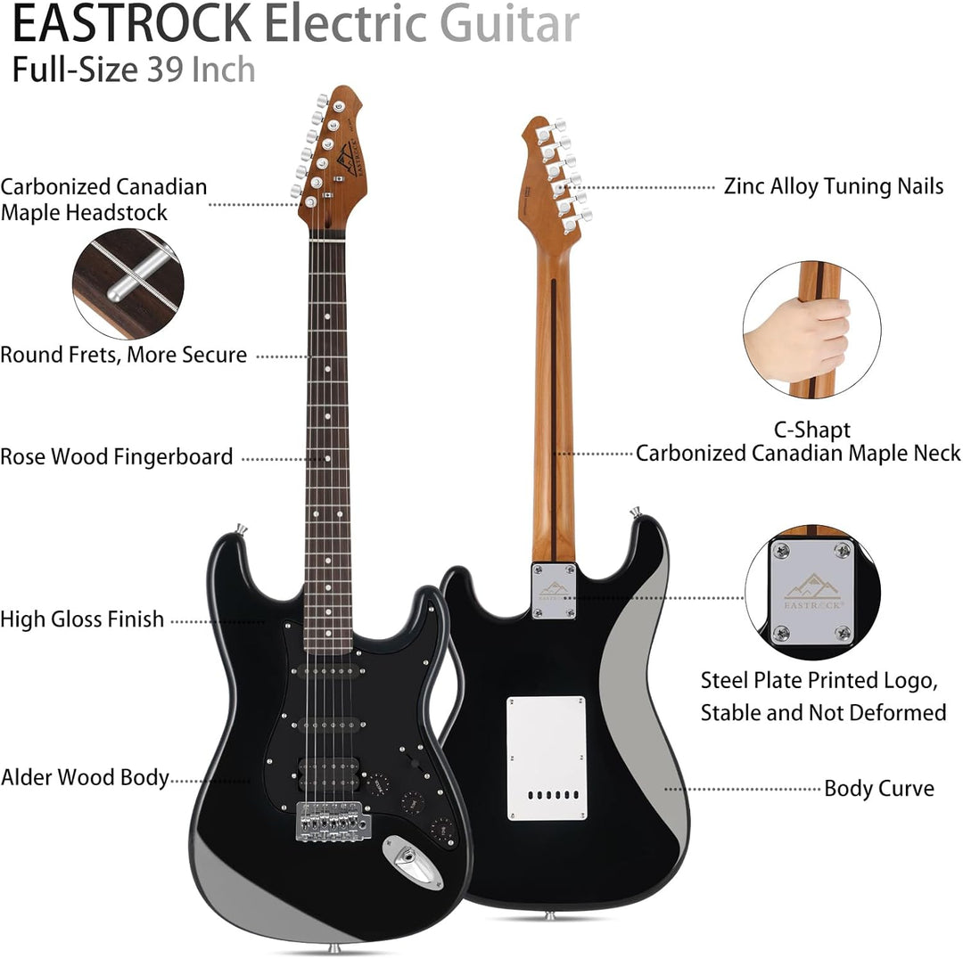 Eastrock E Gitarre Set E Guitar 39 Zoll Elektrogitarre mit Verstärker 10 Watt，Gitarre Tasche, Plektr