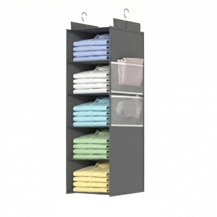 Extra Tiefer Hängeorganizer Schrank | Kleiderschrank Organizer mit 5 Fächern | Mesh-Taschen | Stabil