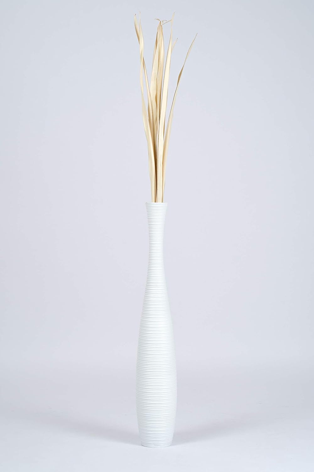 Leewadee Grosse Bodenvase für Dekozweige hohe Standvase Design Holzvase, Holz, 70 cm, Weiss 70 cm We