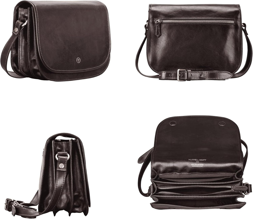 Maxwell Scott Klassische Damen Leder Umhängetasche MedollaM Dunkelbraun, Dunkelbraun