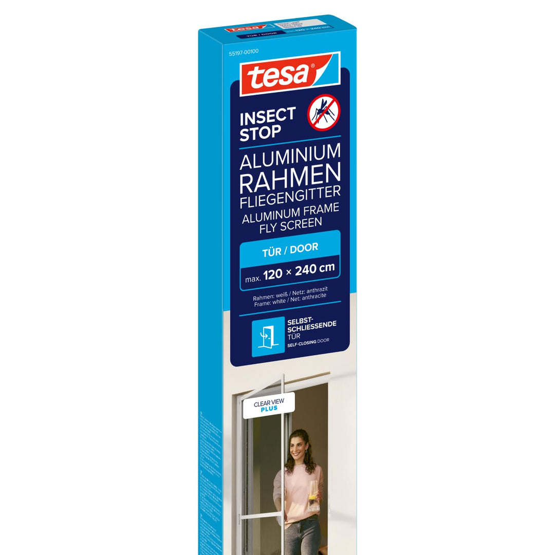 tesa INSECT STOP Aluminium Rahmen Fliegengitter für Türen 120 cm x 240 cm, 120 cm x 240 cm