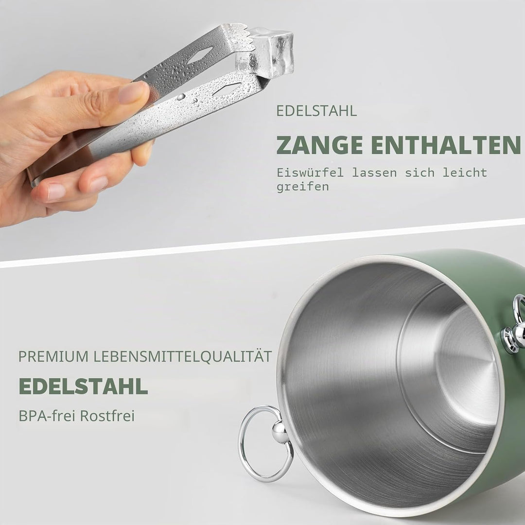 Eiskübel - 3L grosser Eiskübel für Partys & Cocktailbar, Edelstahl Eiskühler mit Deckel & Zange, Ret