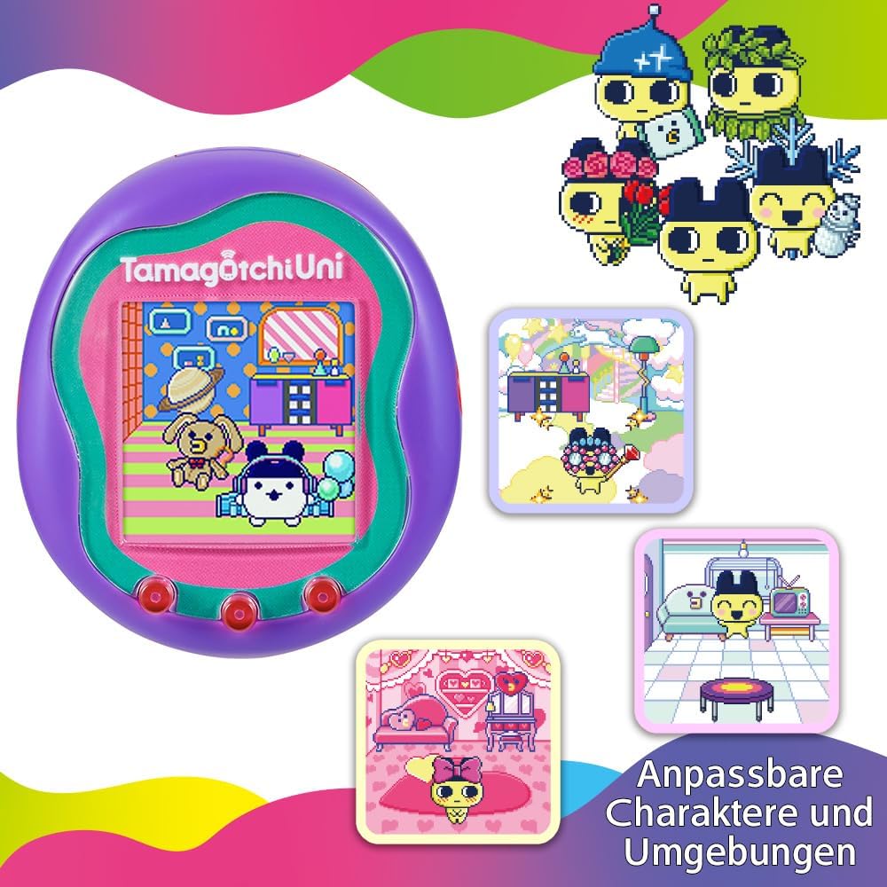BANDAI- Tamagotchi Uni - Verbundenes Tamagotchi mit Armbanduhr - Virtuelles Haustier - Violett-Model